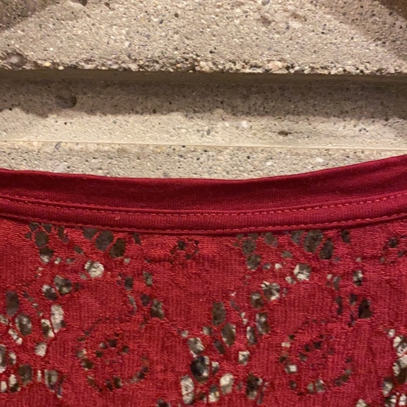 Deep red scoop neck top with sheer lace back - Picture 9 of 12